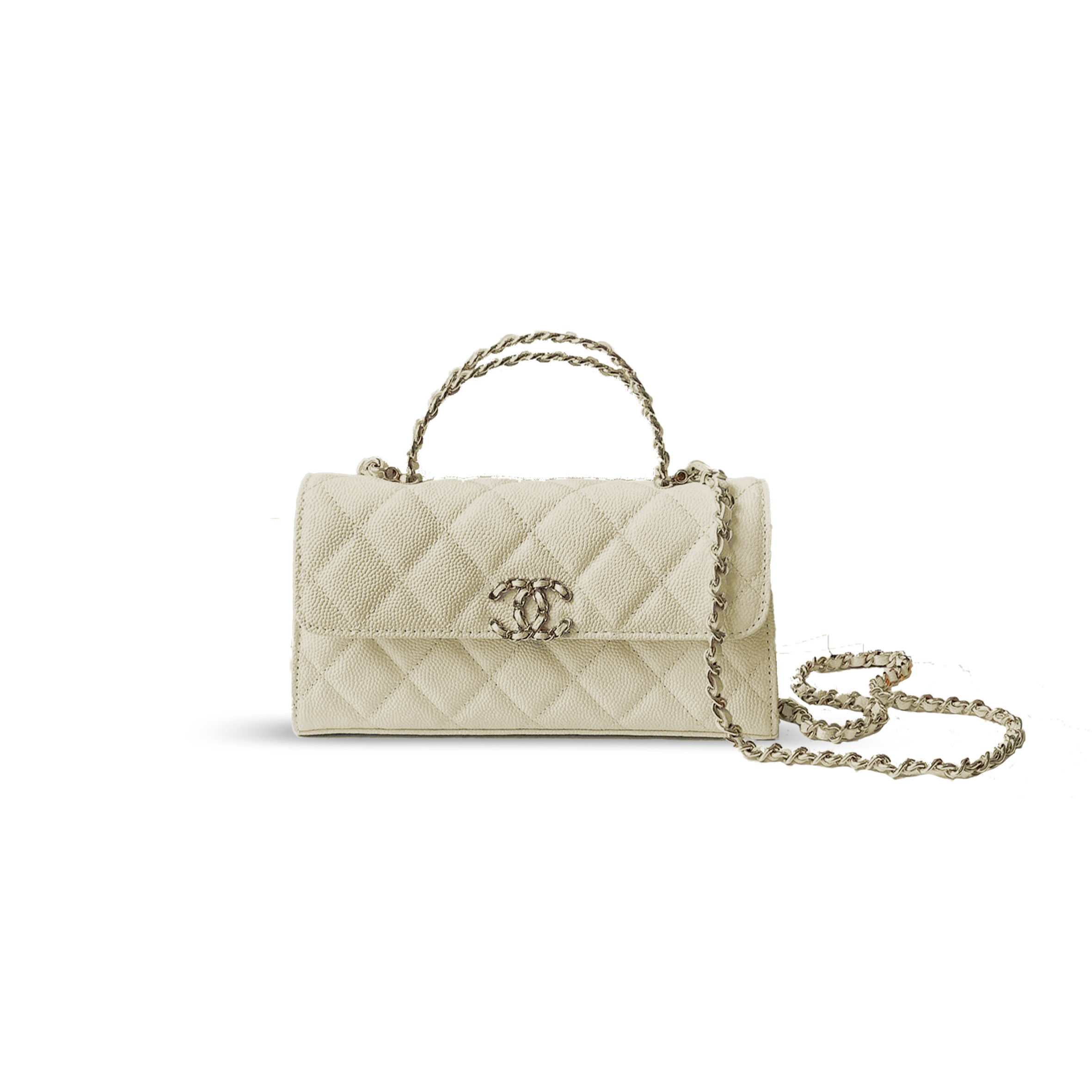 Ch*el flap phone holder with chain grained shiny ap3238 (18*10*4.5cm)